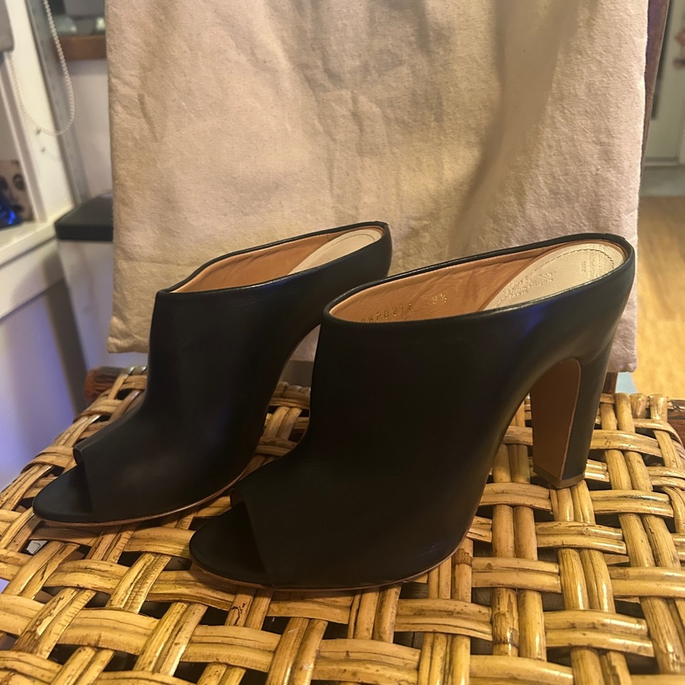 Maison Martin Margiela Black Leather Heel Mules w/ Peep Toe 8.5